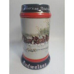 Clydesdales Vintage Budweiser Holiday Beer Stein‎ Mug 1990 Collector Horses
